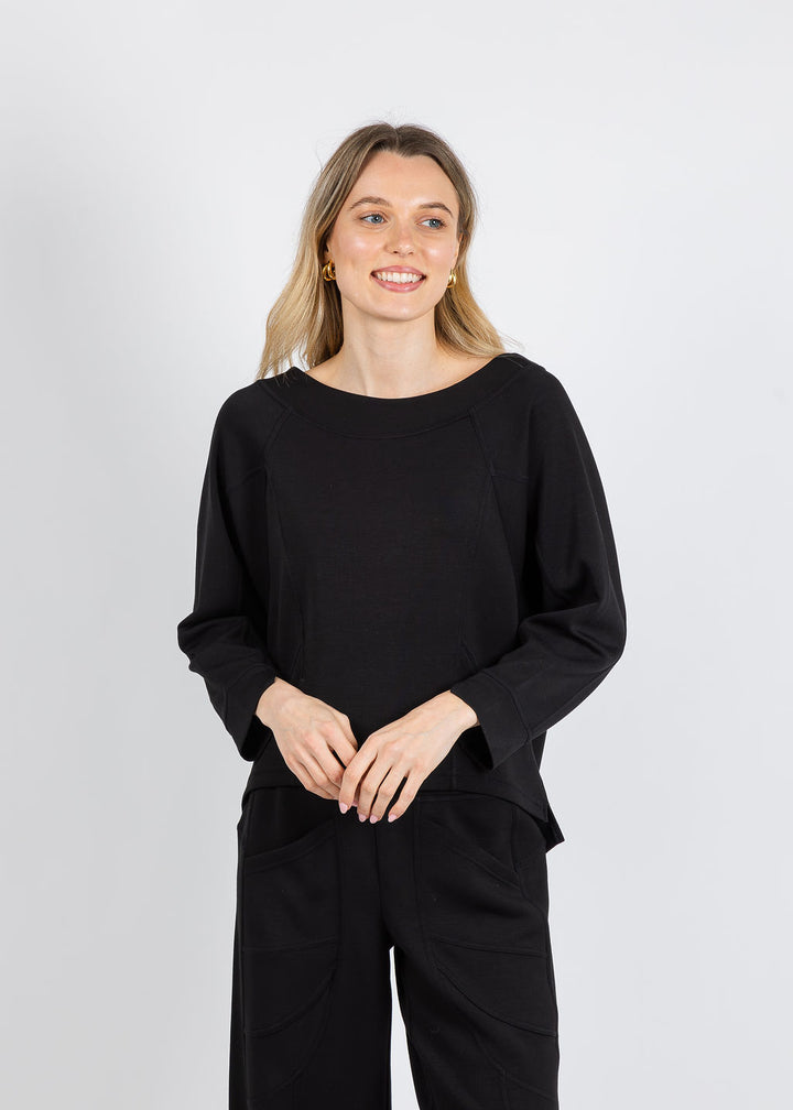 Olivia by Habitat Border Stitch Pullover Sweater in Black available at Barbara Katz