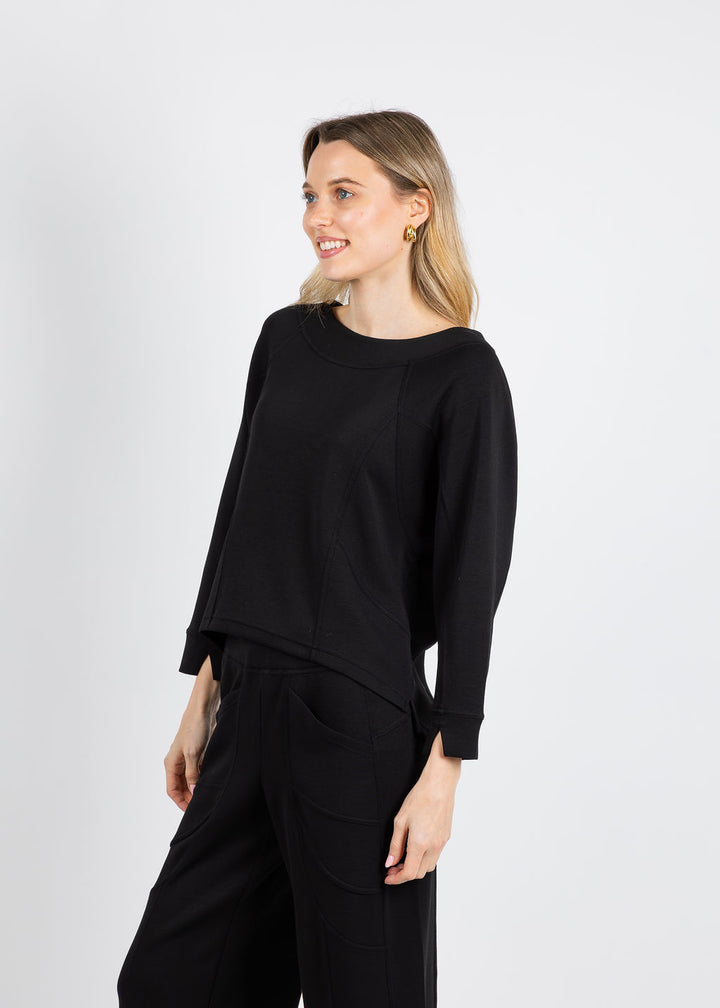 Olivia by Habitat Border Stitch Pullover Sweater in Black available at Barbara Katz