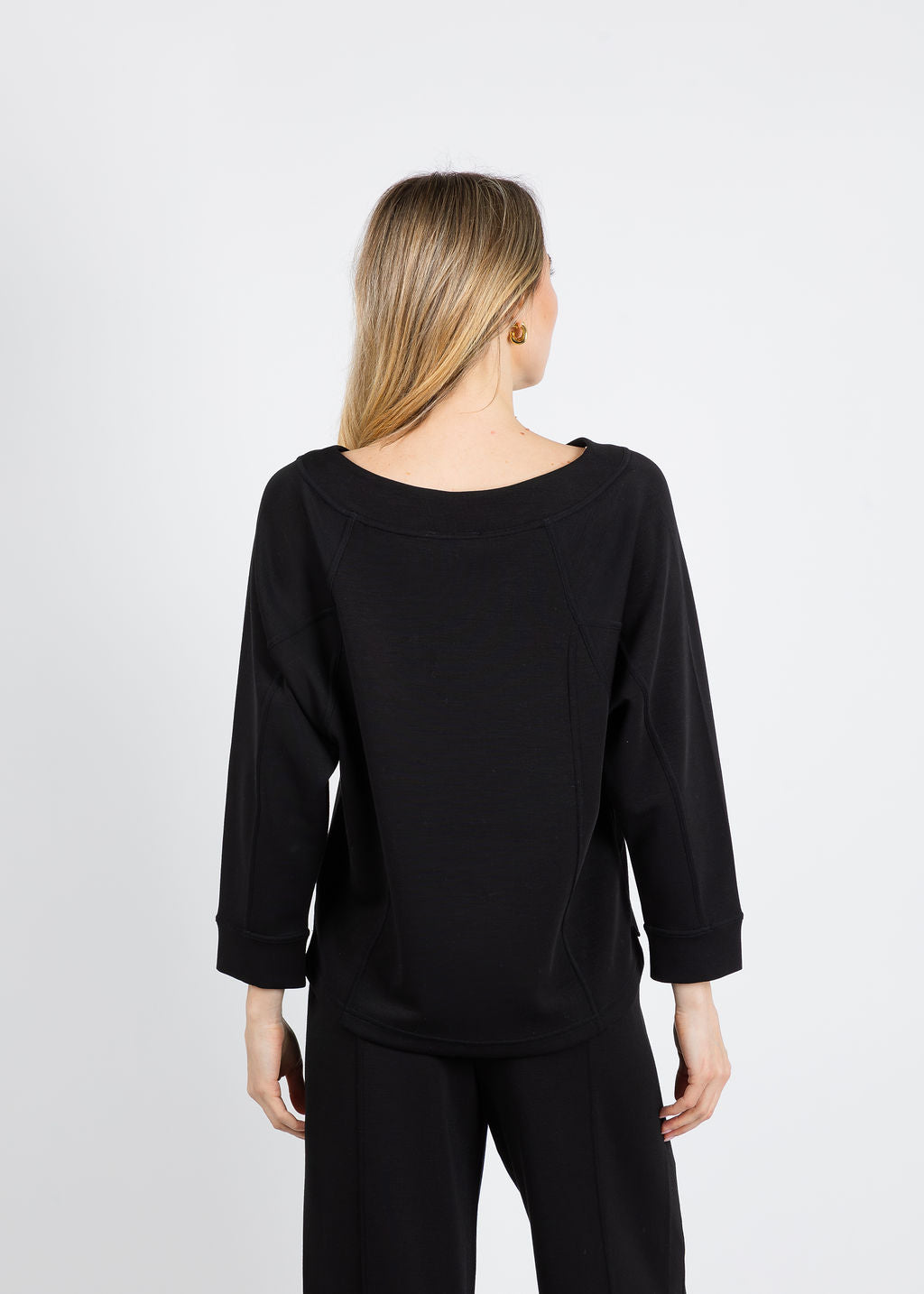 Olivia by Habitat Border Stitch Pullover Sweater in Black available at Barbara Katz
