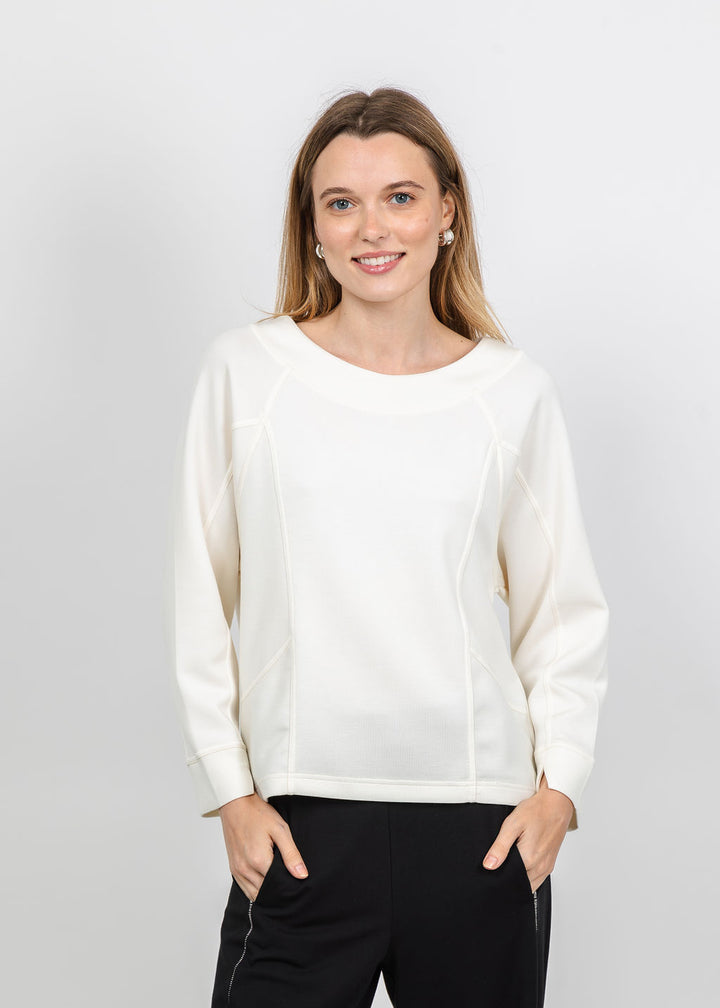 Olivia by Habitat Border Stitch Pullover Sweater in Ivory available at Barbara Katz