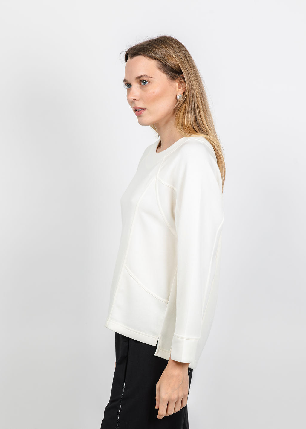 Olivia by Habitat Border Stitch Pullover Sweater in Ivory available at Barbara Katz