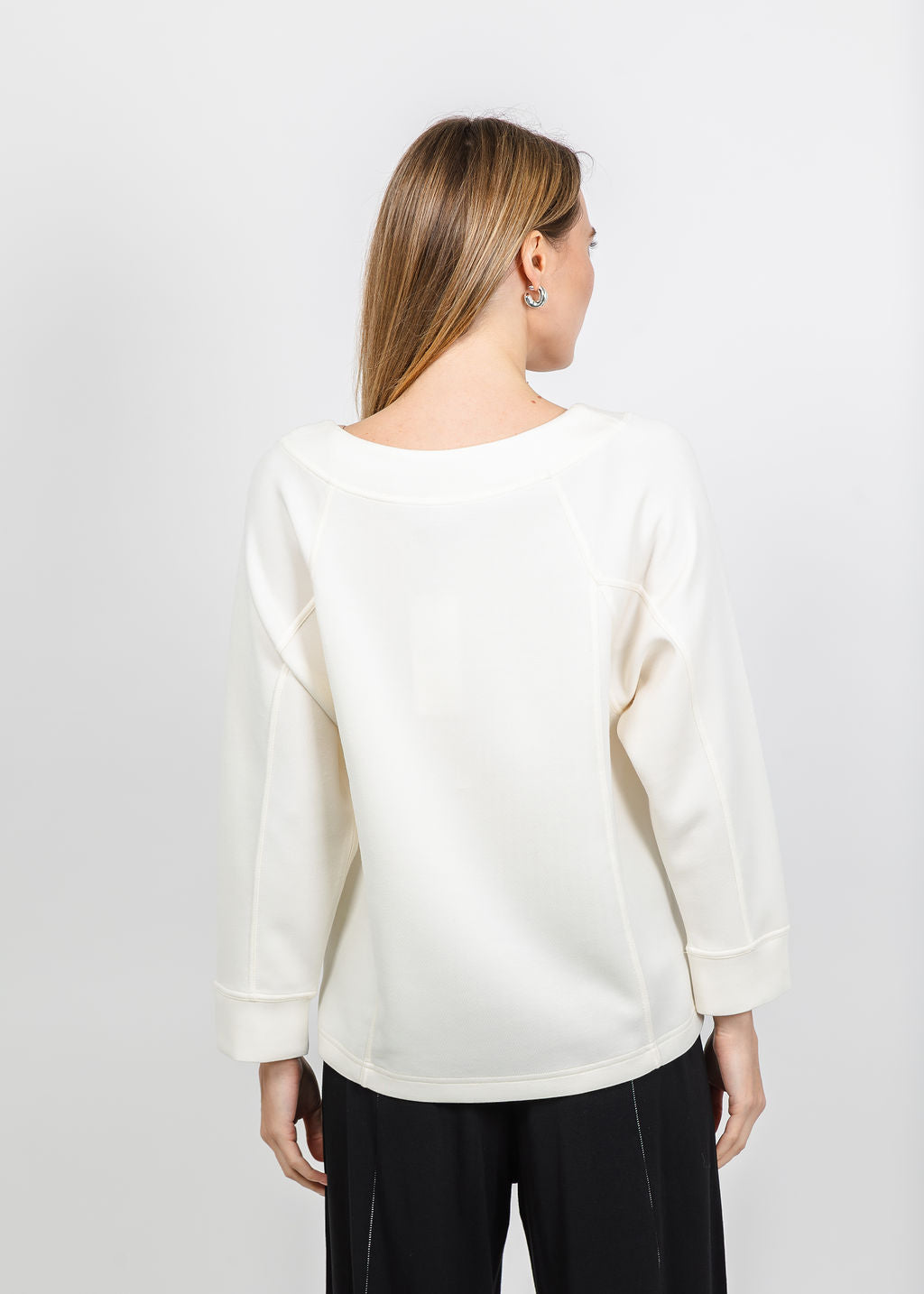 Olivia by Habitat Border Stitch Pullover Sweater in Ivory available at Barbara Katz