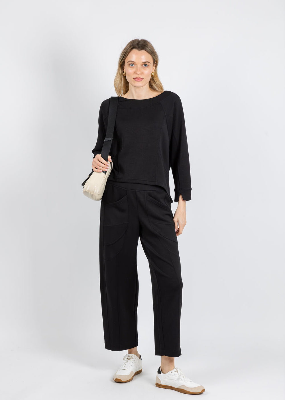 Olivia by Habitat Border Stitch Pullover Sweater & Pants in Black available at Barbara Katz