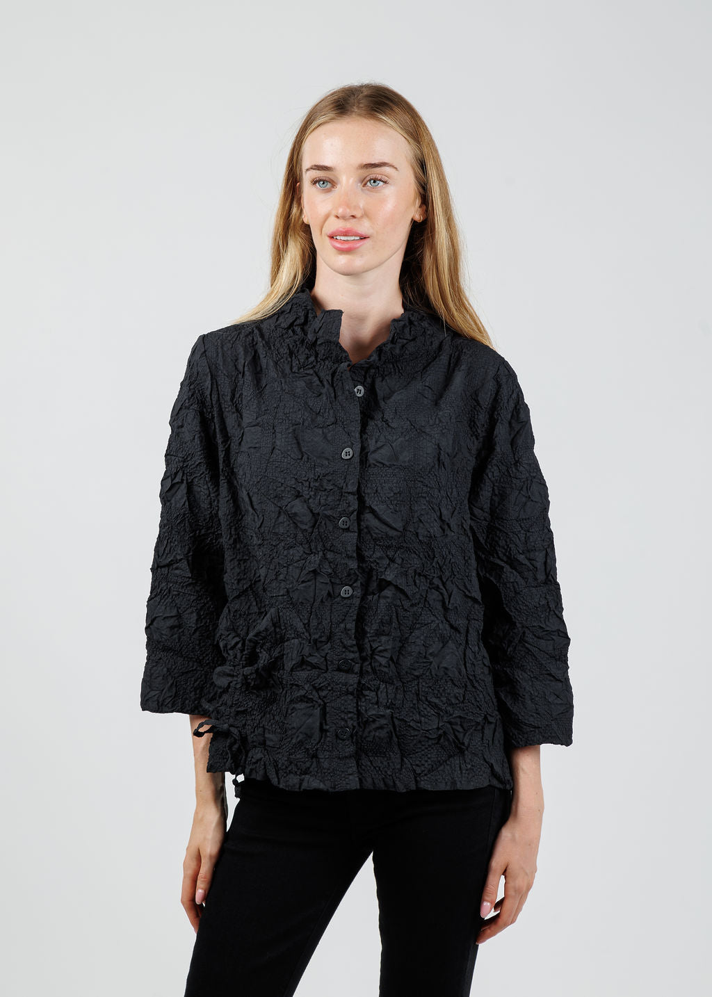 Olivia by Habitat Cinched Pocket Top in Black available at Barbara Katz