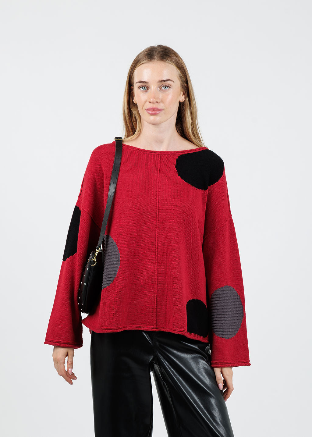 Olivia by Habitat Circle Back Pullover Sweater in Chili available at Barbara Katz