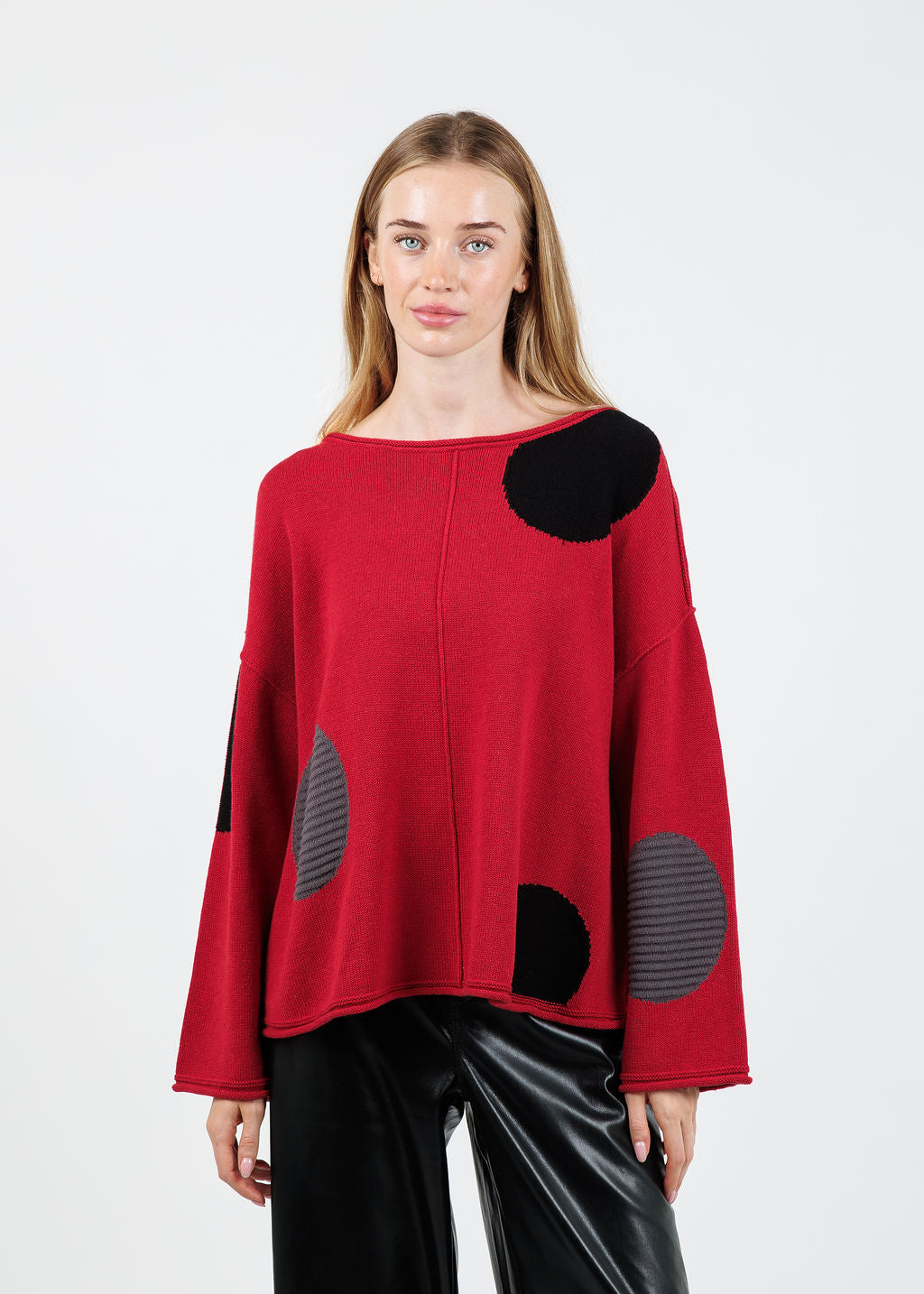 Olivia by Habitat Circle Back Pullover Sweater in Chili available at Barbara Katz
