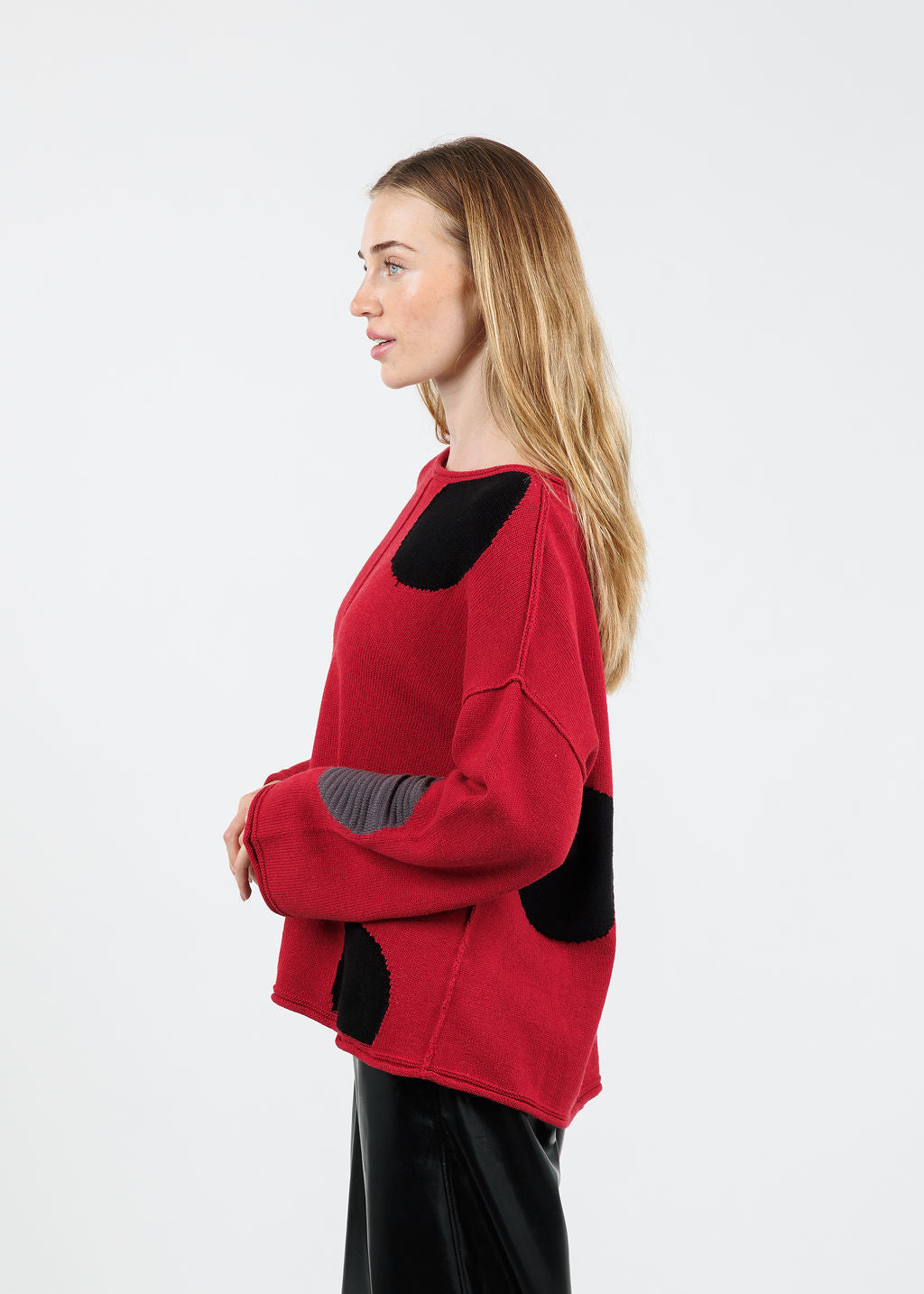Olivia by Habitat Circle Back Pullover Sweater in Chili available at Barbara Katz