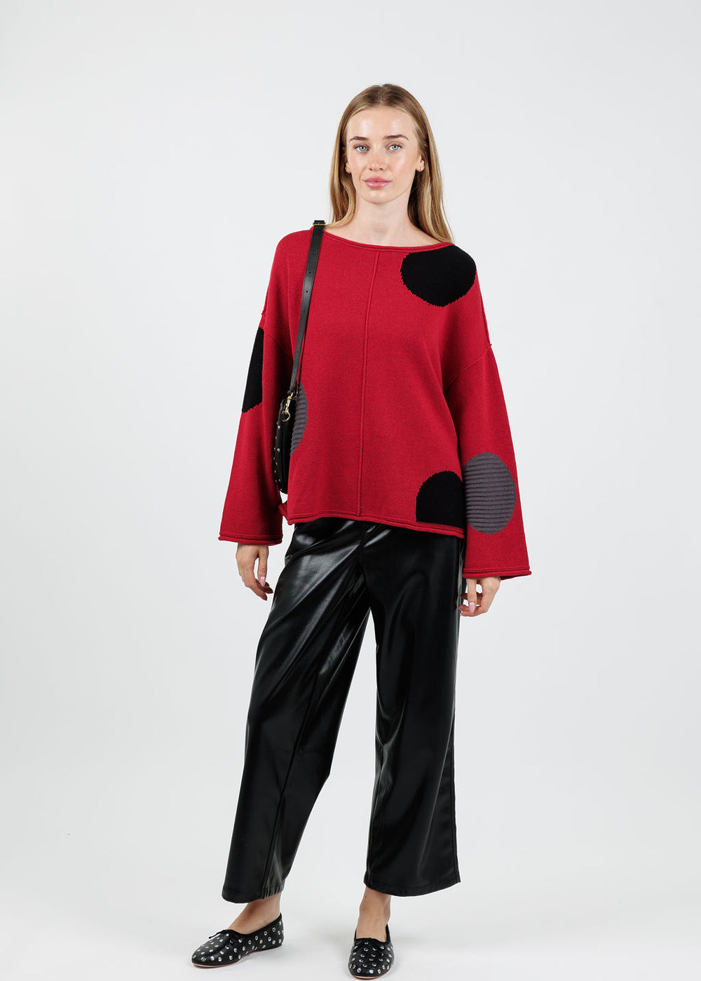Olivia by Habitat Circle Back Pullover Sweater in Chili available at Barbara Katz