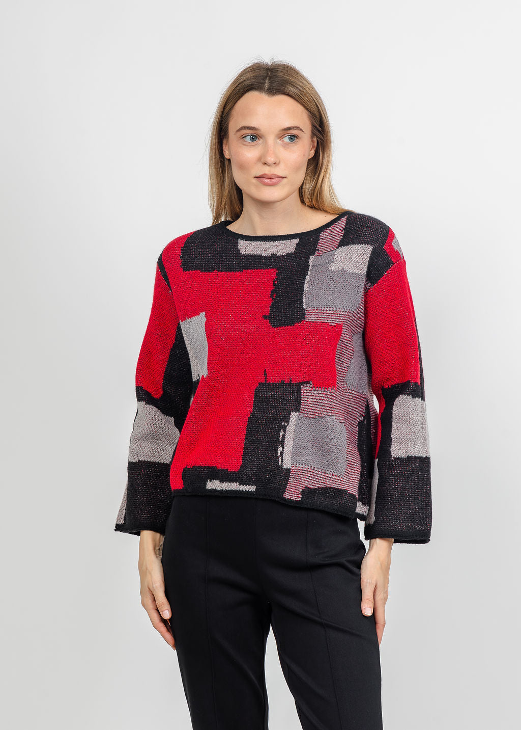 Olivia by Habitat Collage Sweater Swing Pullover Sweater in Black available at Barbara Katz