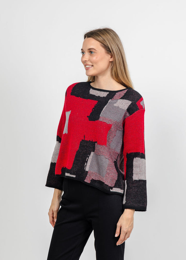 Olivia by Habitat Collage Sweater Swing Pullover Sweater in Black available at Barbara Katz