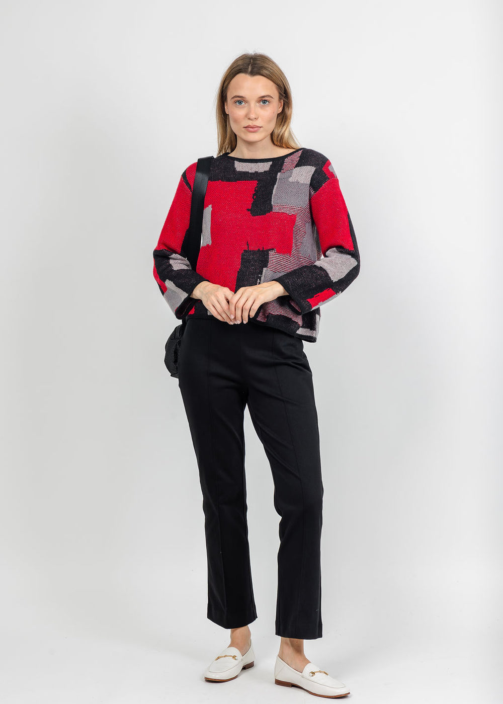 Olivia by Habitat Collage Sweater Swing Pullover Sweater in Black available at Barbara Katz