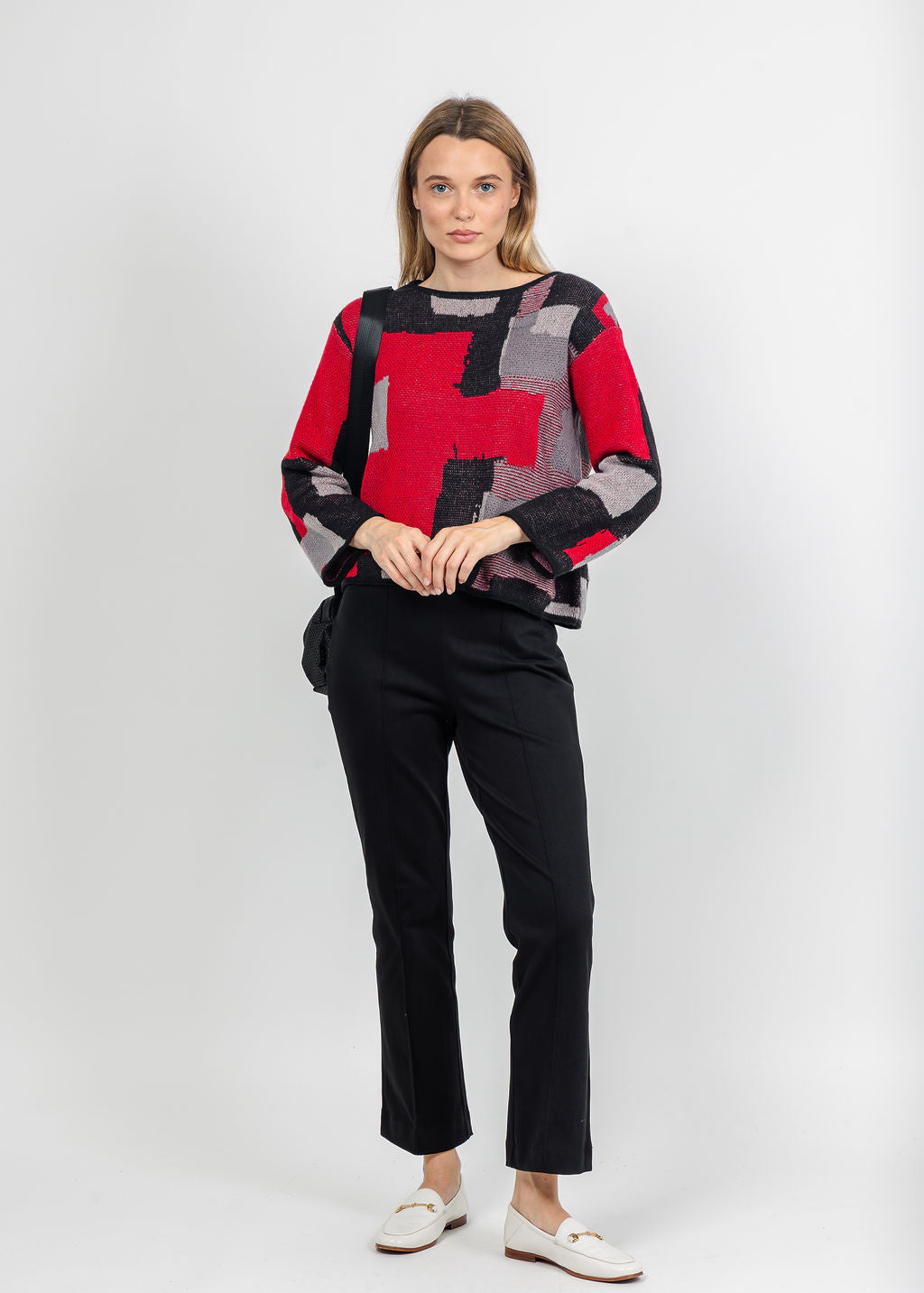 Olivia by Habitat Collage Sweater Swing Pullover Sweater in Black available at Barbara Katz
