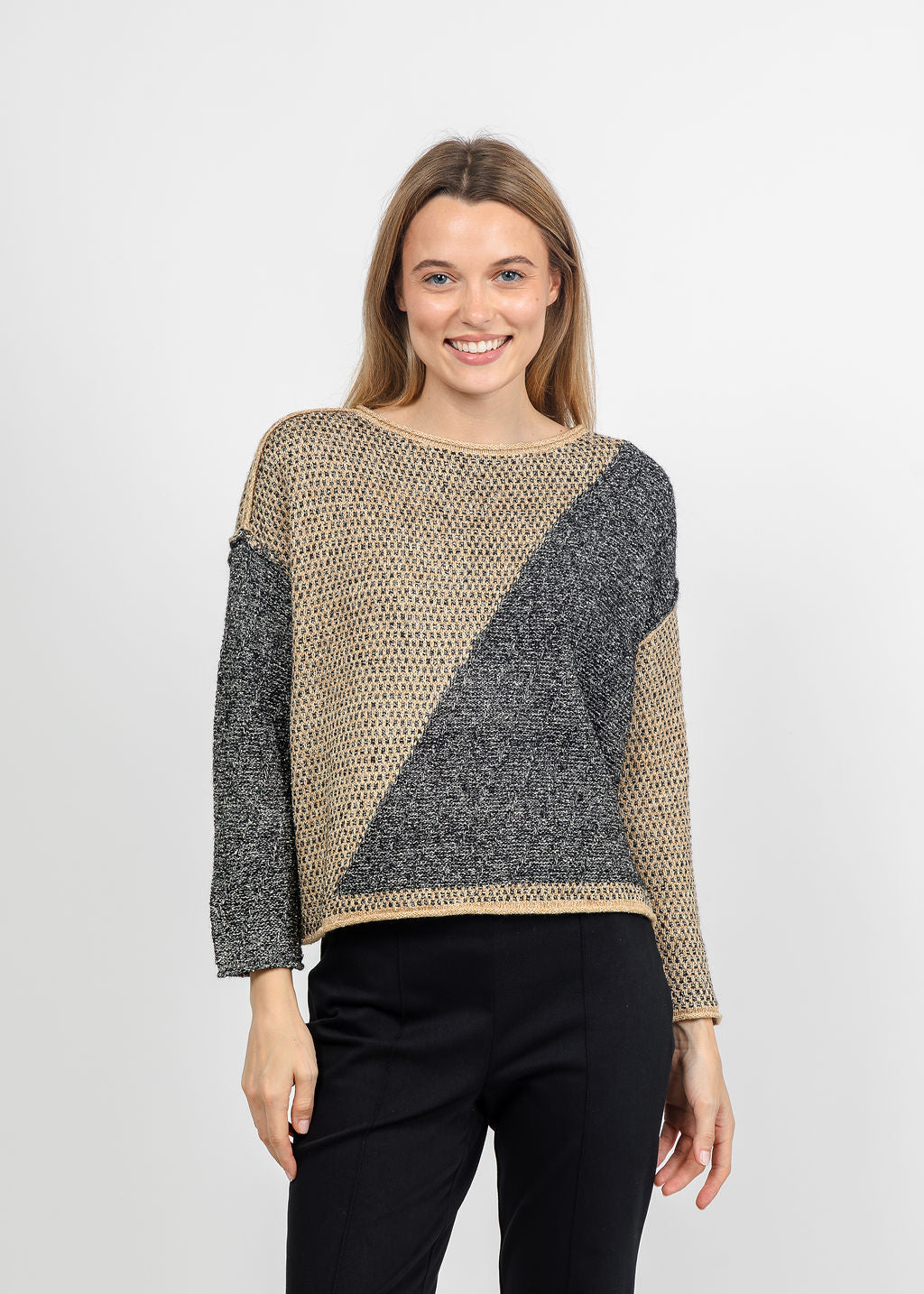 Olivia by Habitat Diagonal Darlings Pullover Sweater in Granite available at Barbara Katz