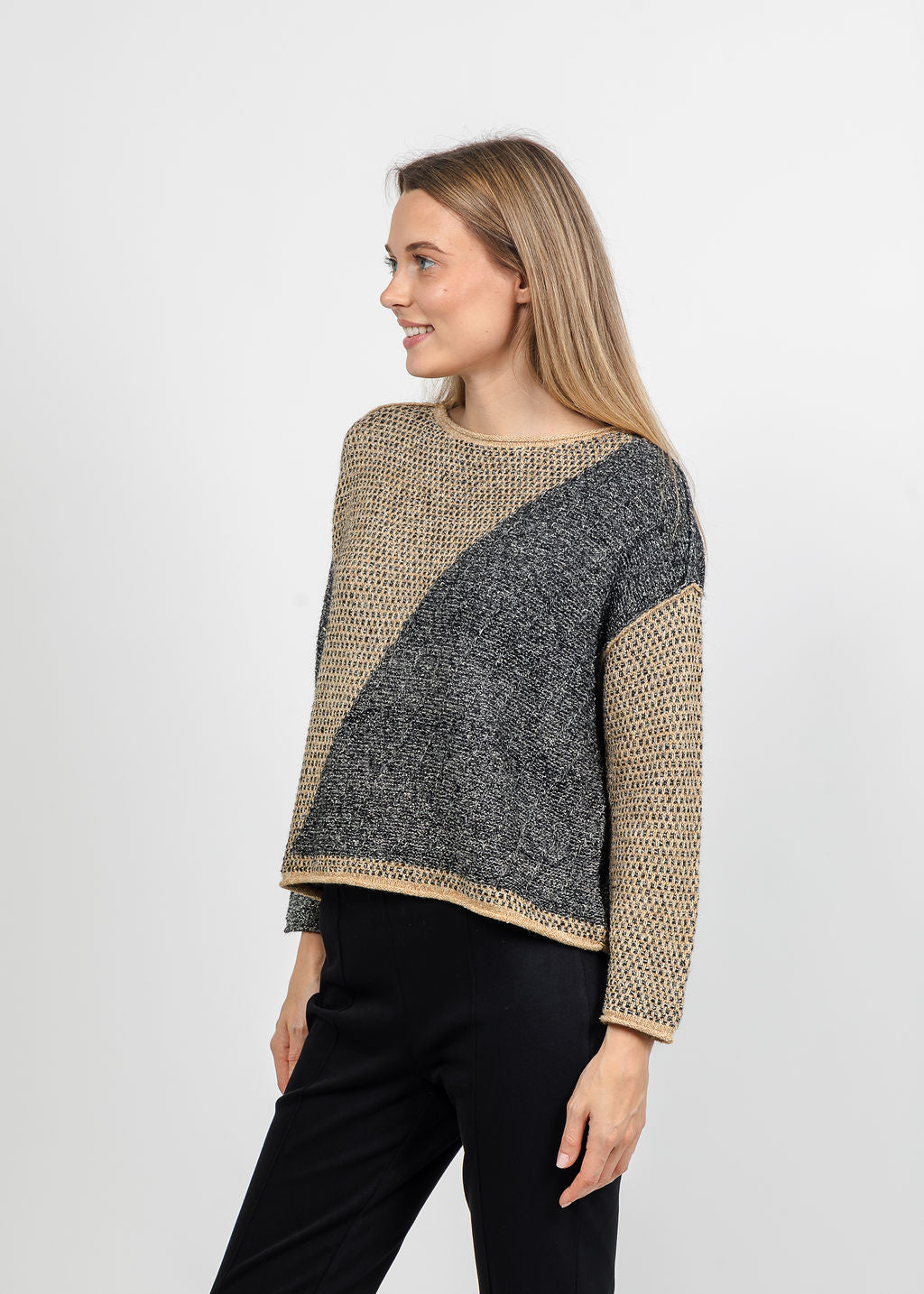Olivia by Habitat Diagonal Darlings Pullover Sweater in Granite available at Barbara Katz