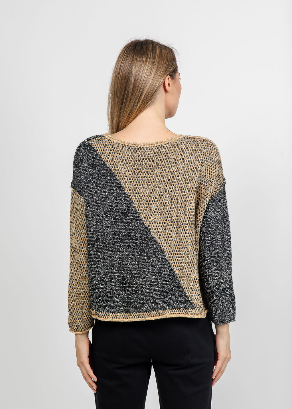 Olivia by Habitat Diagonal Darlings Pullover Sweater in Granite available at Barbara Katz