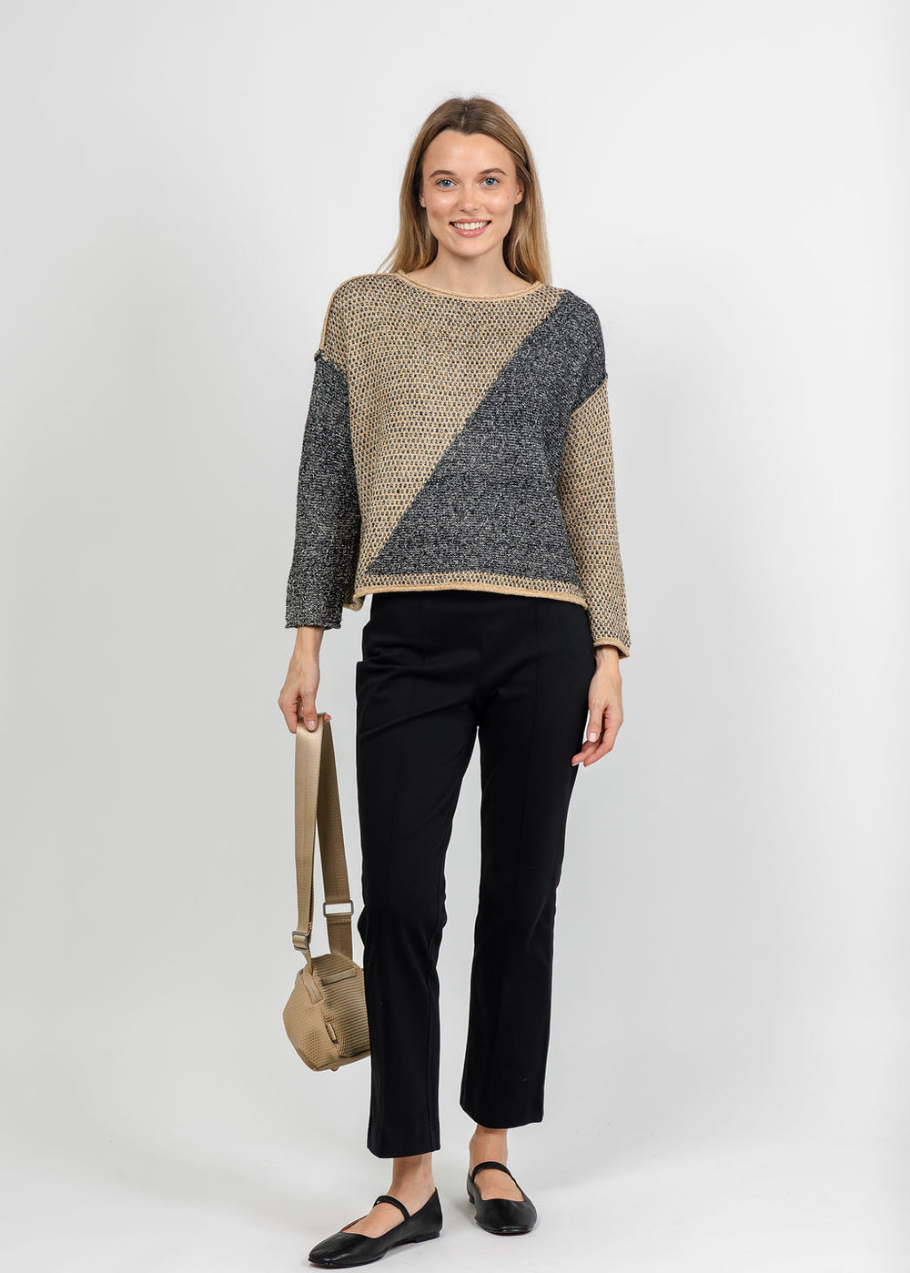 Olivia by Habitat Diagonal Darlings Pullover Sweater in Granite available at Barbara Katz