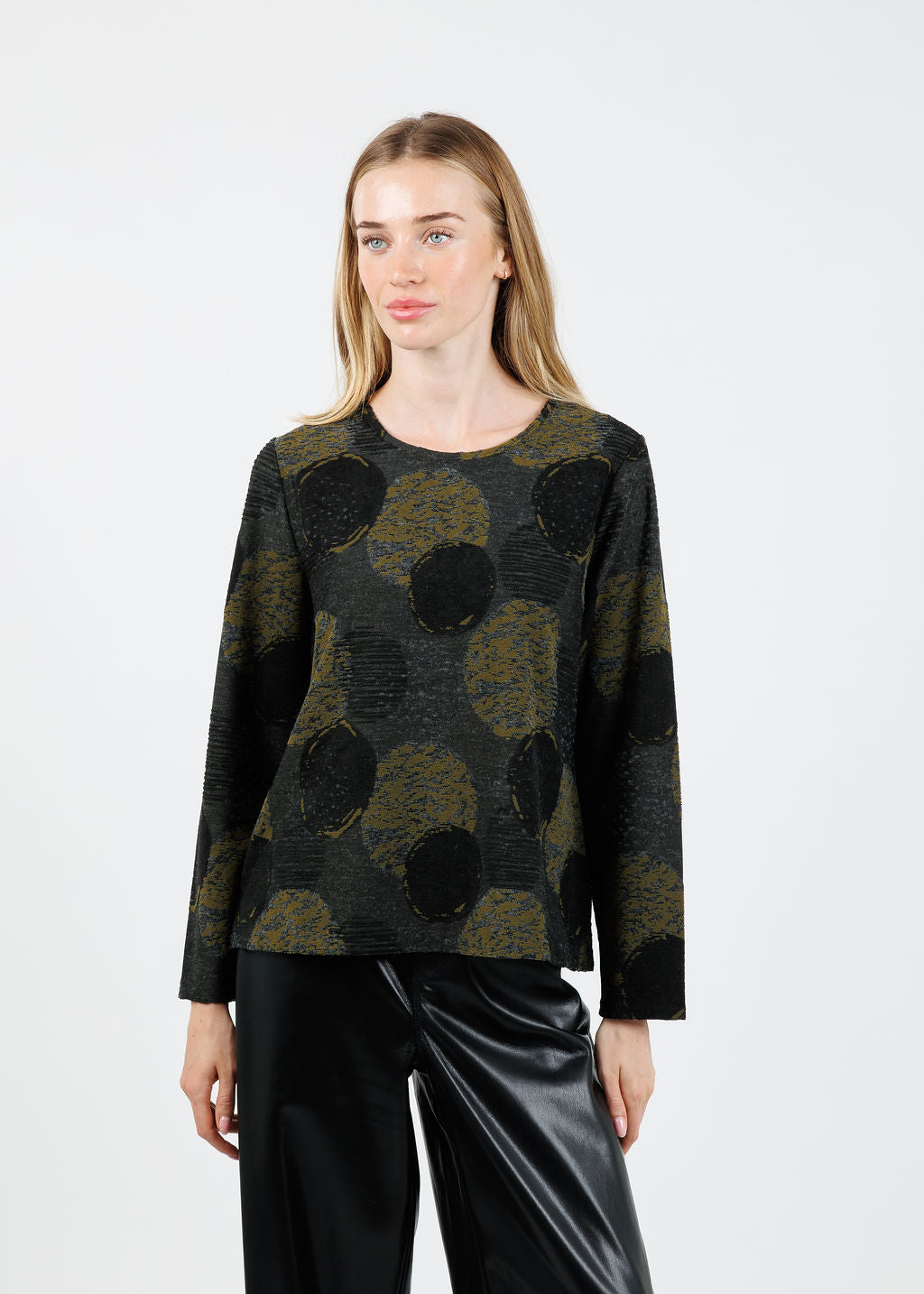 Olivia by Habitat Easy Dot Spotlight Knit Jet Setter Top in Nutria available at Barbara Katz