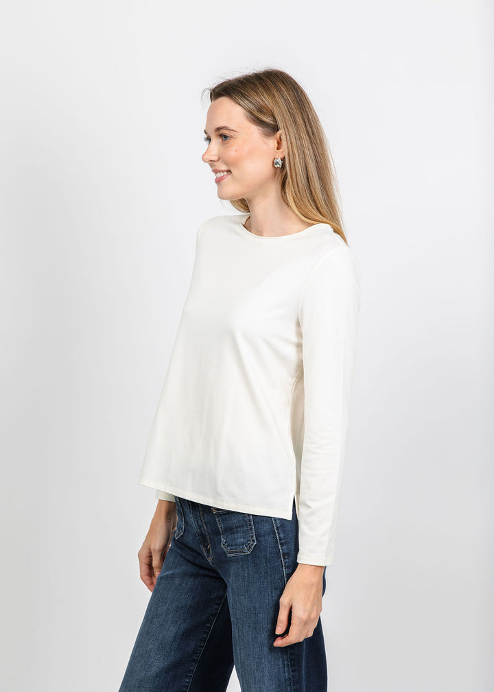 Olivia by Habitat Essential Knits Layering Crew Neck Tee in Ivory available at Barbara Katz