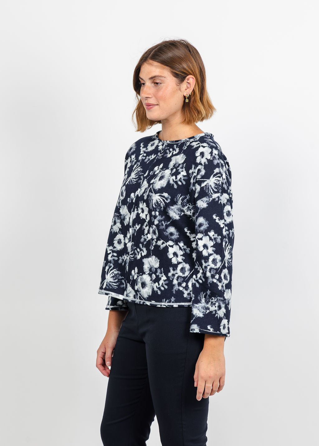 Olivia by Habitat Focus Floral Pullover Sweater in Navy available at Barbara Katz
