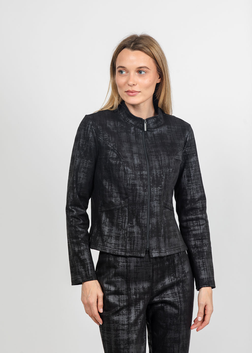 Olivia by Habitat Foil Painted Denim Jacket in Black available at Barbara Katz