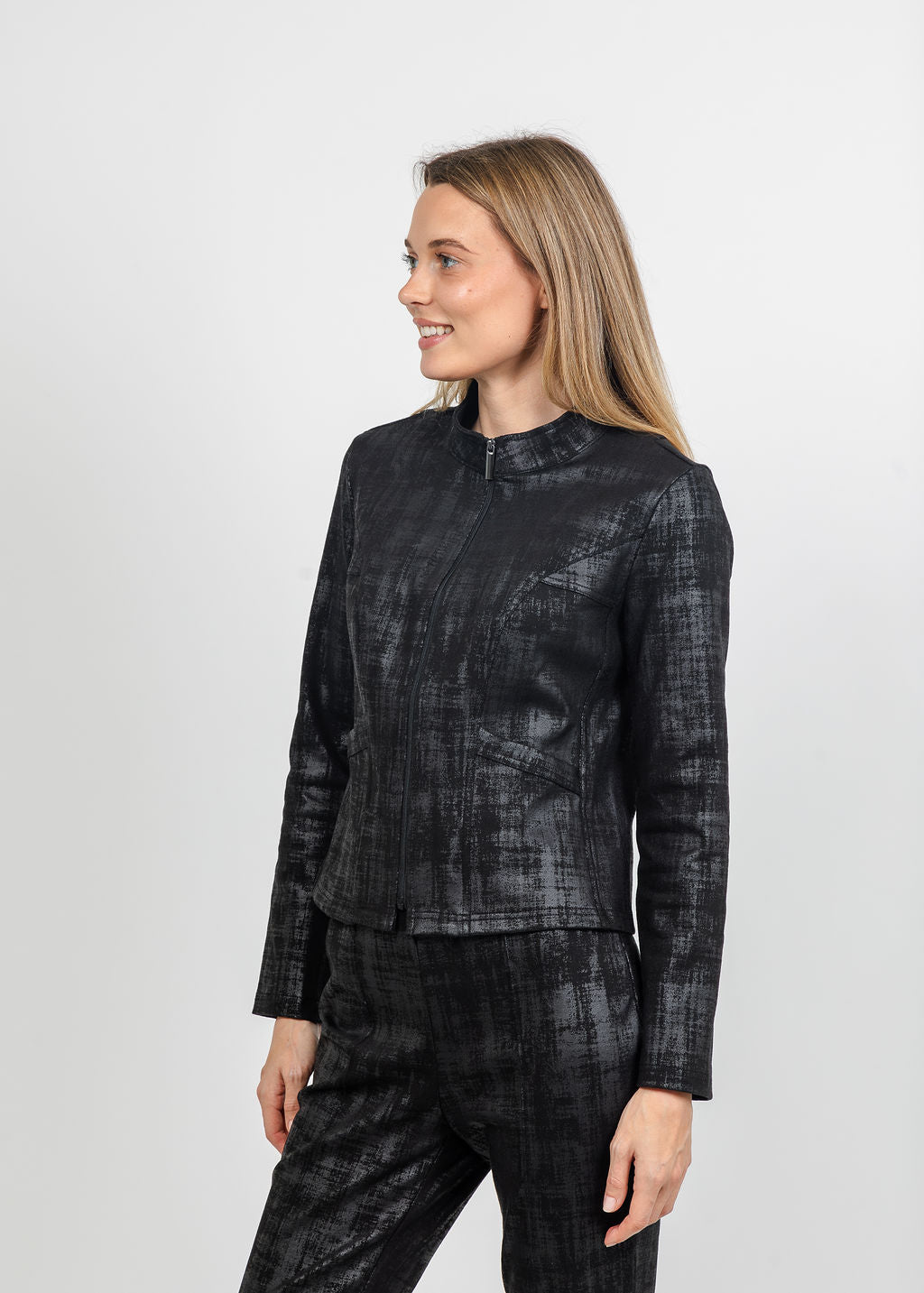 Olivia by Habitat Foil Painted Denim Jacket in Black available at Barbara Katz