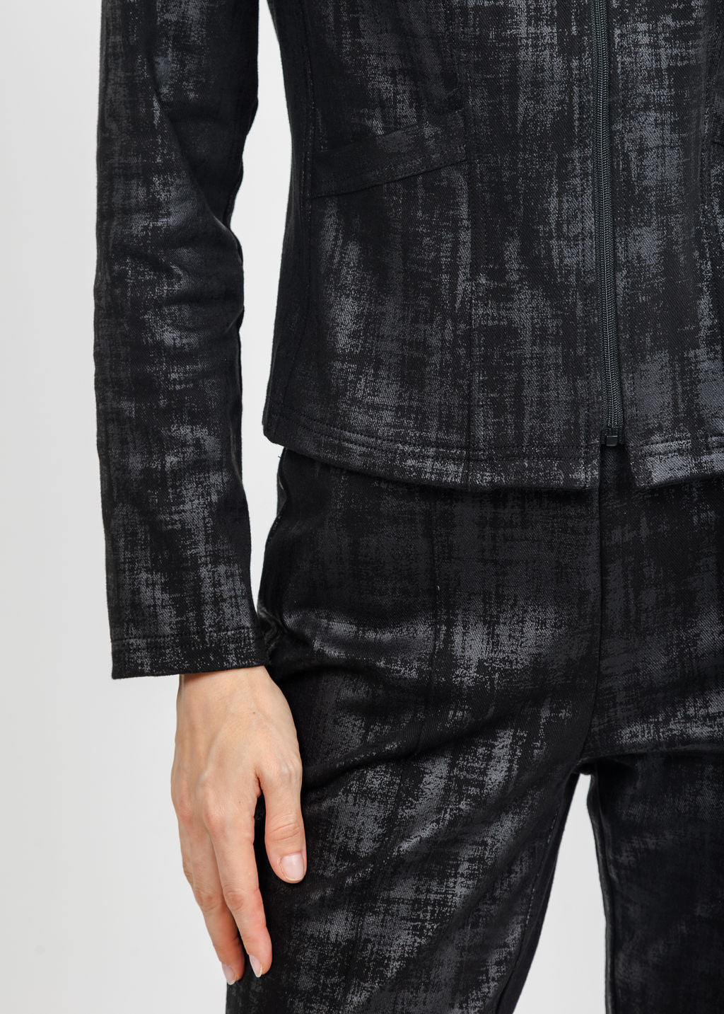 Olivia by Habitat Foil Painted Denim Jacket in Black available at Barbara Katz