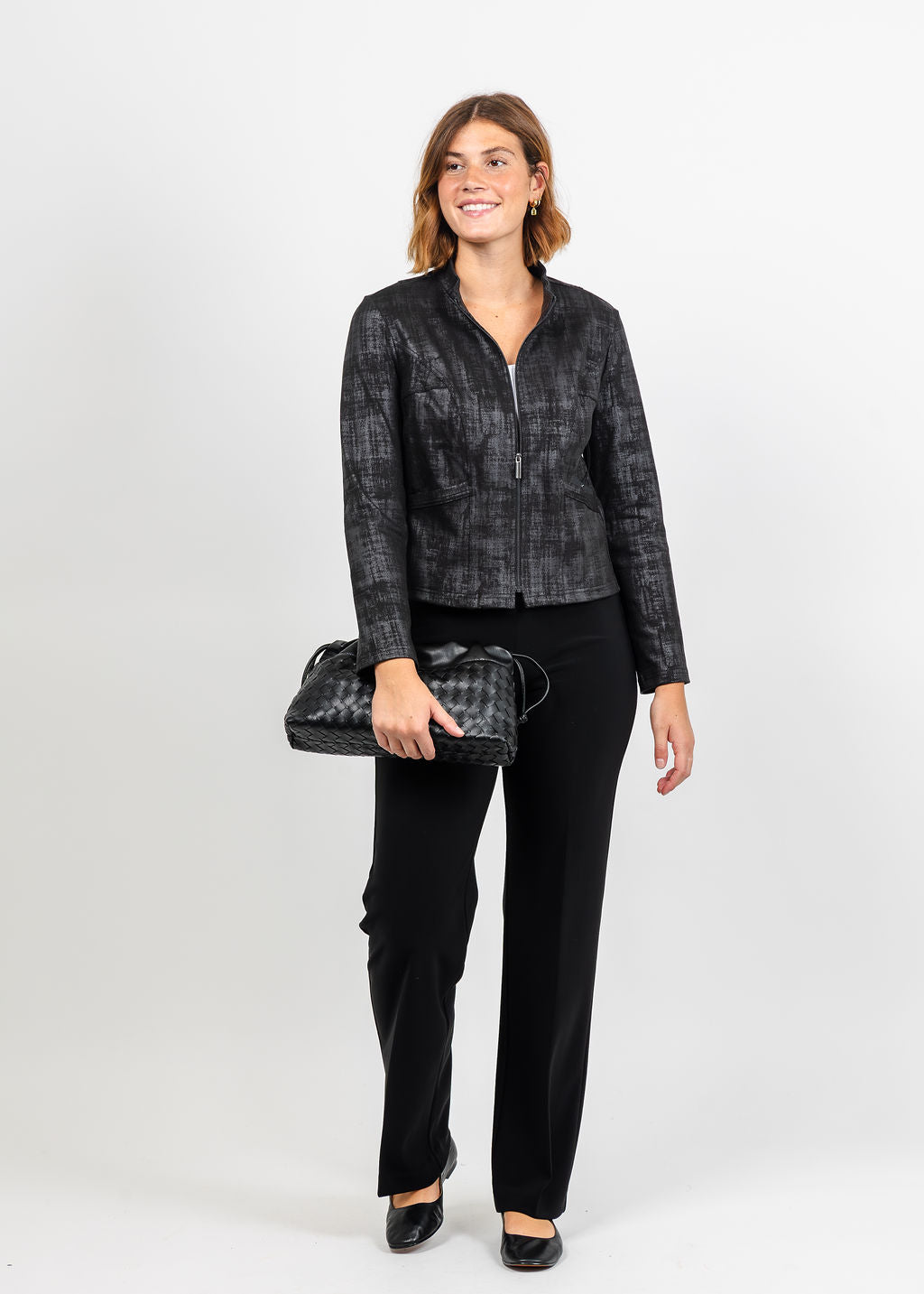 Olivia by Habitat Foil Painted Denim Jacket in Black available at Barbara Katz