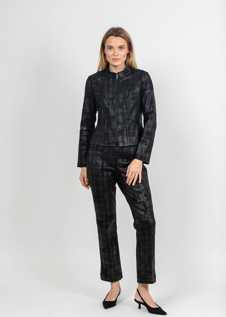 Olivia by Habitat Foil Painted Denim Jacket and Kick Flare Pant in Black available at Barbara Katz