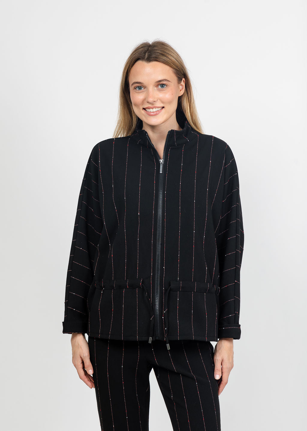 Olivia by Habitat Jennifer Jacket in Black Pinstripe available at Barbara Katz