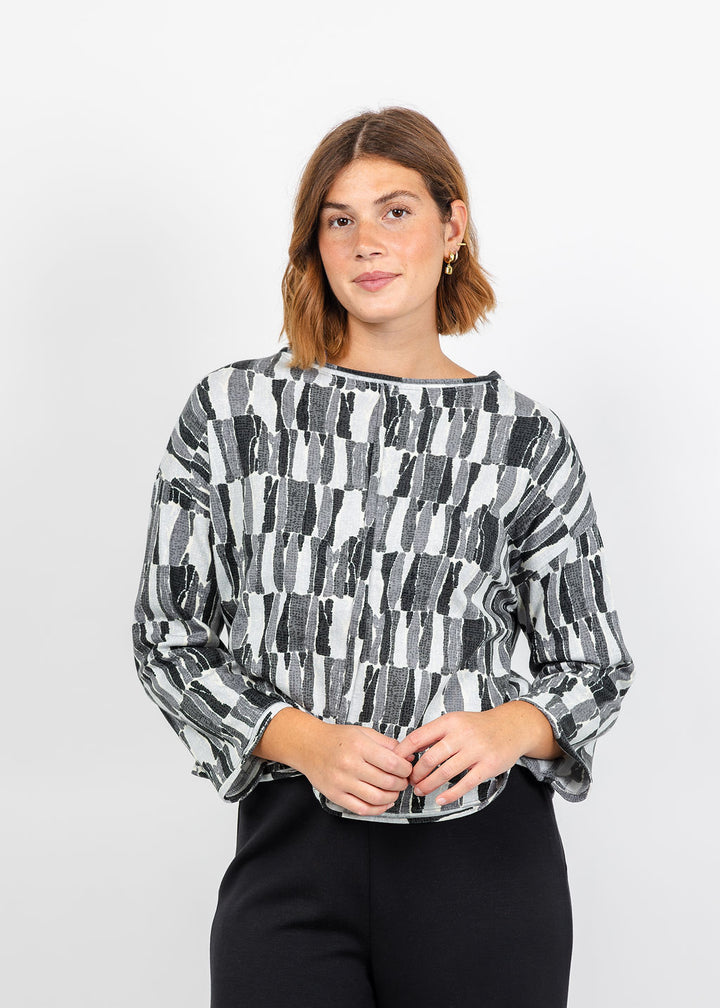 Olivia by Habitat Jigsaw Blocks Rolled Edge Pullover Sweater in Gray available at Barbara Katz