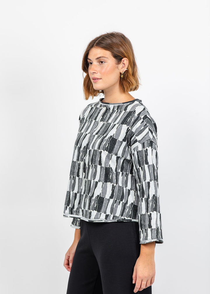 Olivia by Habitat Jigsaw Blocks Rolled Edge Pullover Sweater in Gray available at Barbara Katz
