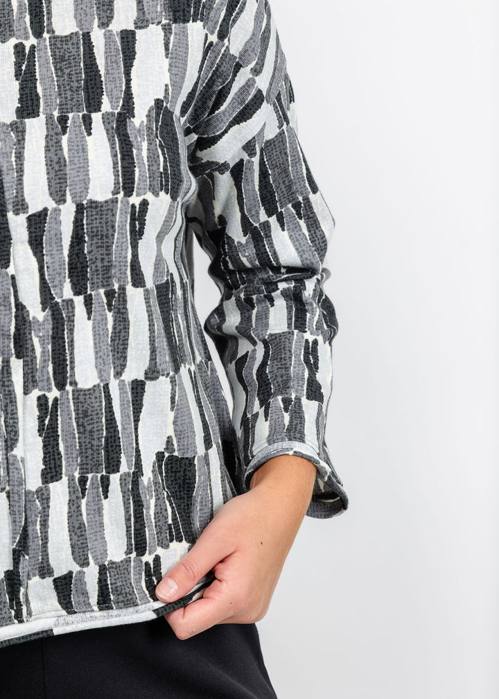 Olivia by Habitat Jigsaw Blocks Rolled Edge Pullover Sweater in Gray available at Barbara Katz