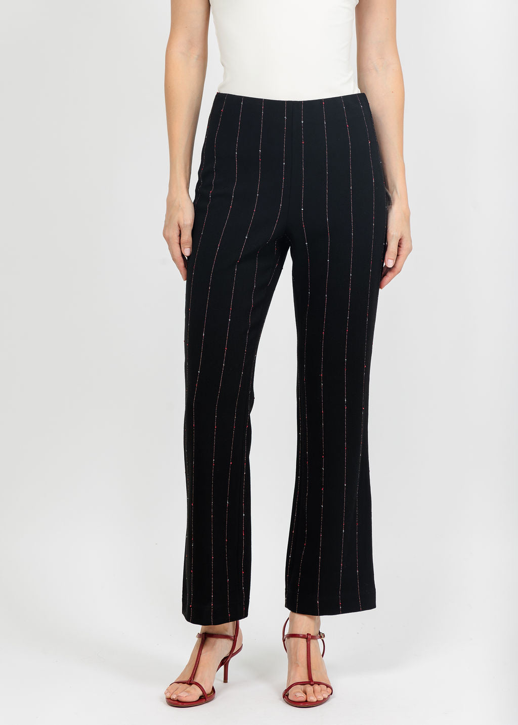 Olivia by Habitat Kick Flare Pant in Black Pinstripe available at Barbara Katz