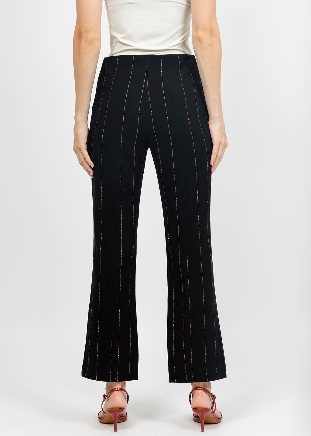 Olivia by Habitat Kick Flare Pant in Black Pinstripe available at Barbara Katz