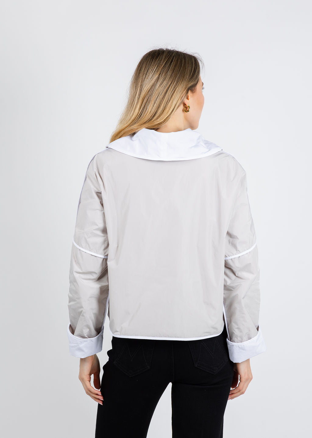 Olivia by Habitat Magnetic Taffeta Jacket in Sand available at Barbara Katz