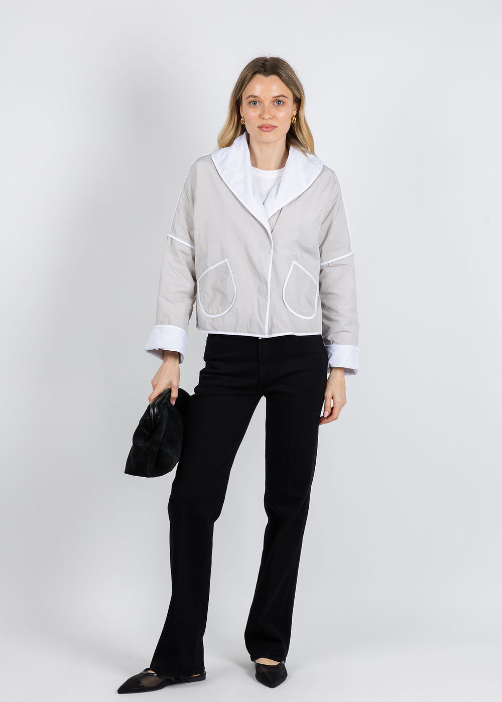 Olivia by Habitat Magnetic Taffeta Jacket in Sand available at Barbara Katz