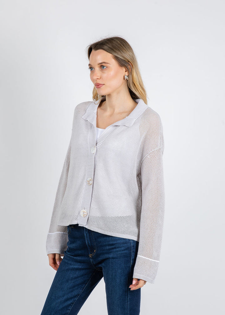 Olivia by Habitat Mesh Stitch Stay Centered Cardigan in Sand available at Barbara Katz