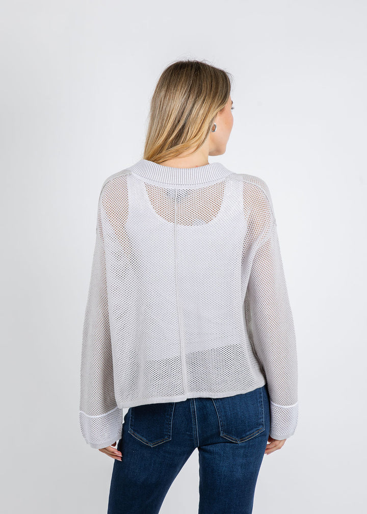 Olivia by Habitat Mesh Stitch Stay Centered Cardigan in Sand available at Barbara Katz