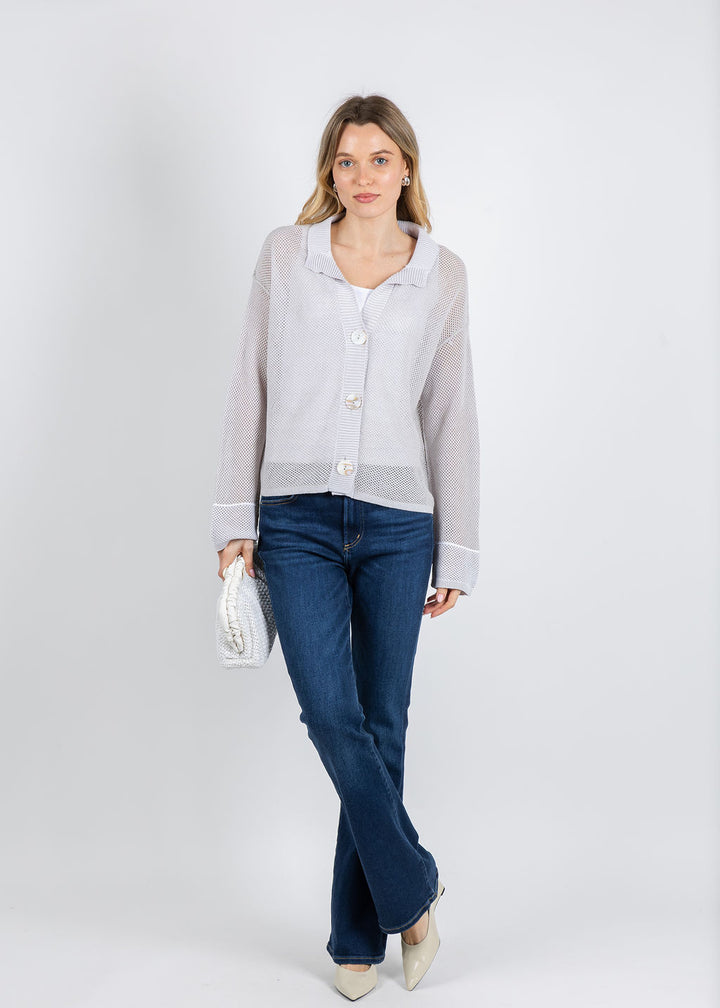 Olivia by Habitat Mesh Stitch Stay Centered Cardigan in Sand available at Barbara Katz