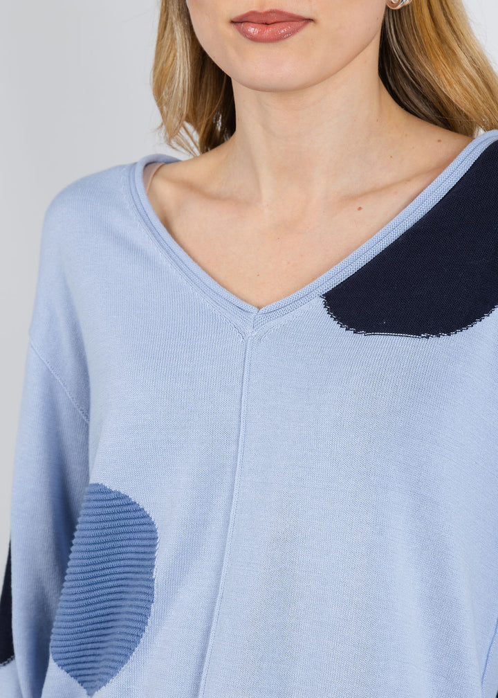 Olivia by Habitat Mixed Dot V-Neck Sweater in Rain available at Barbara Katz