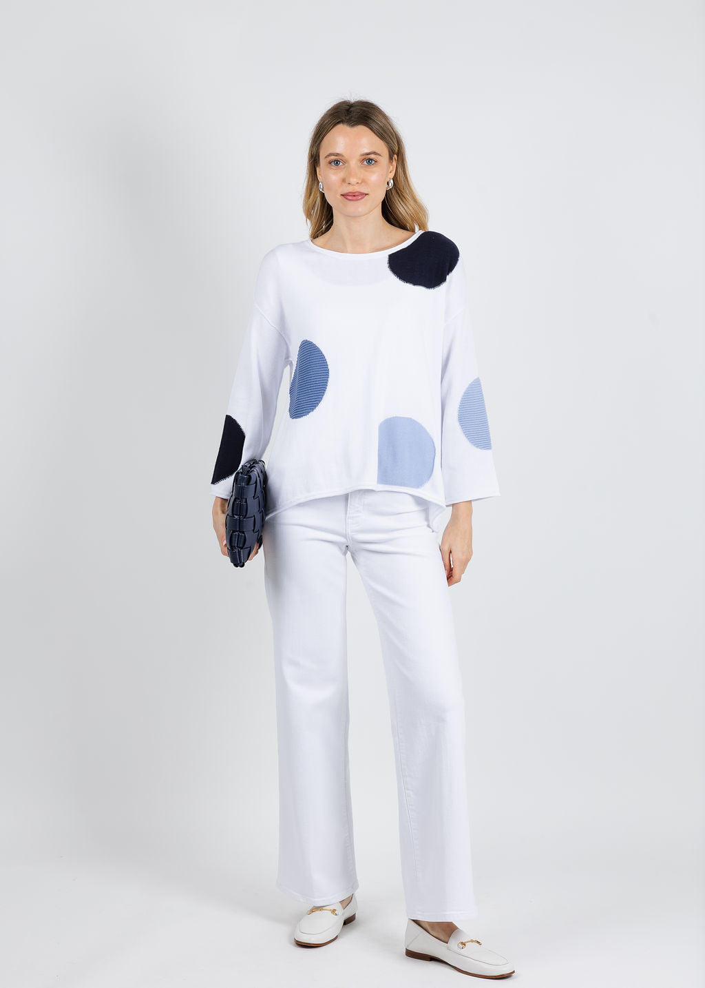Olivia by Habitat Mixed Dot Pullover Sweater in White available at Barbara Katz