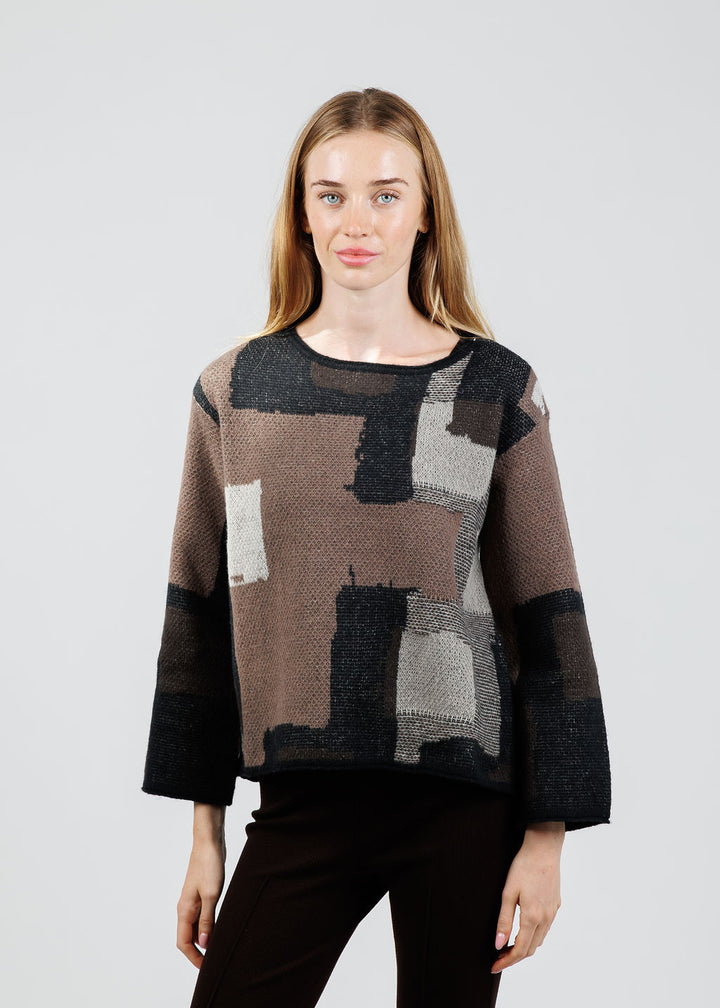 Olivia by Habitat Modern Collage Swing Pullover Sweater in Coffee available at Barbara Katz
