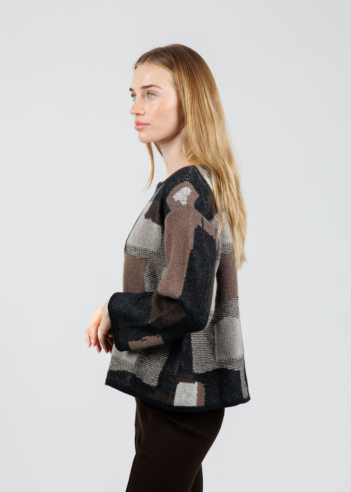 Olivia by Habitat Modern Collage Swing Pullover Sweater in Coffee available at Barbara Katz