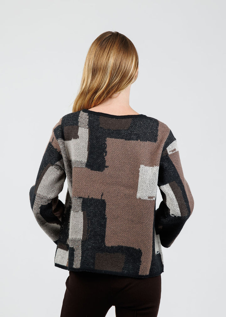 Olivia by Habitat Modern Collage Swing Pullover Sweater in Coffee available at Barbara Katz