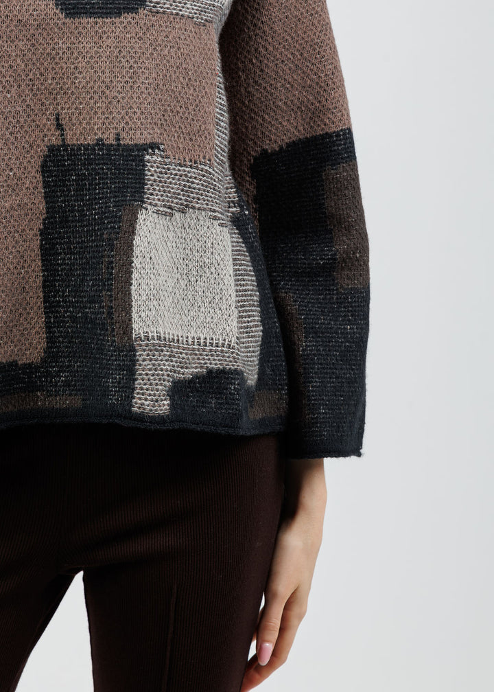 Olivia by Habitat Modern Collage Swing Pullover Sweater in Coffee available at Barbara Katz