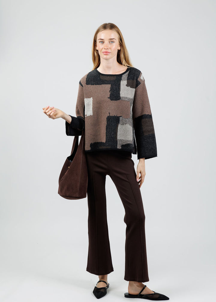 Olivia by Habitat Modern Collage Swing Pullover Sweater in Coffee available at Barbara Katz