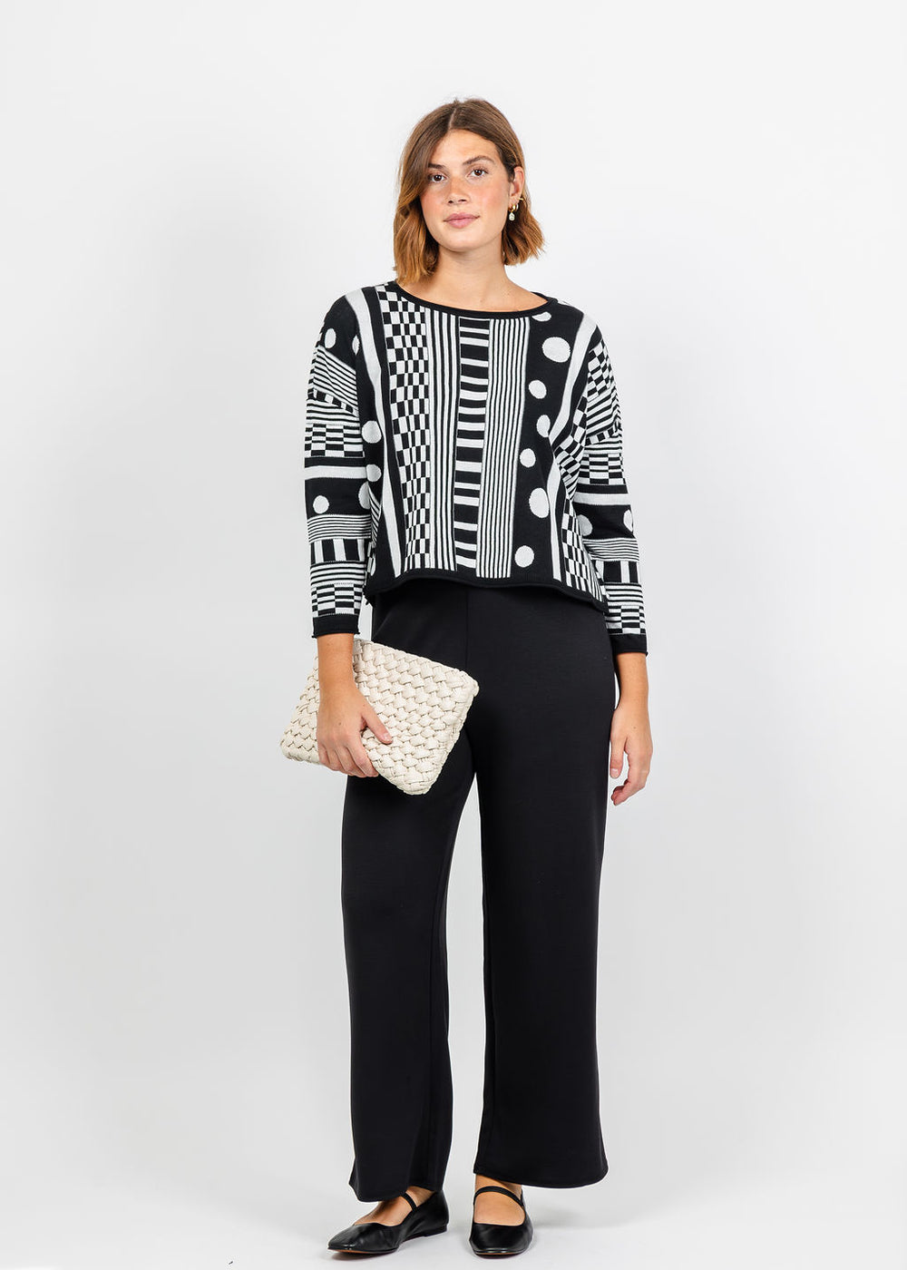 Olivia by Habitat Modernist Mix Sweater in Ivory available at Barbara Katz