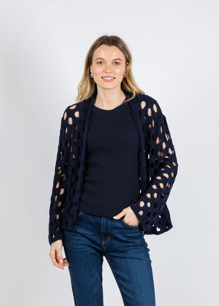 Olivia by Habitat Open Weave Layering Cardigan in Navy available at Barbara Katz