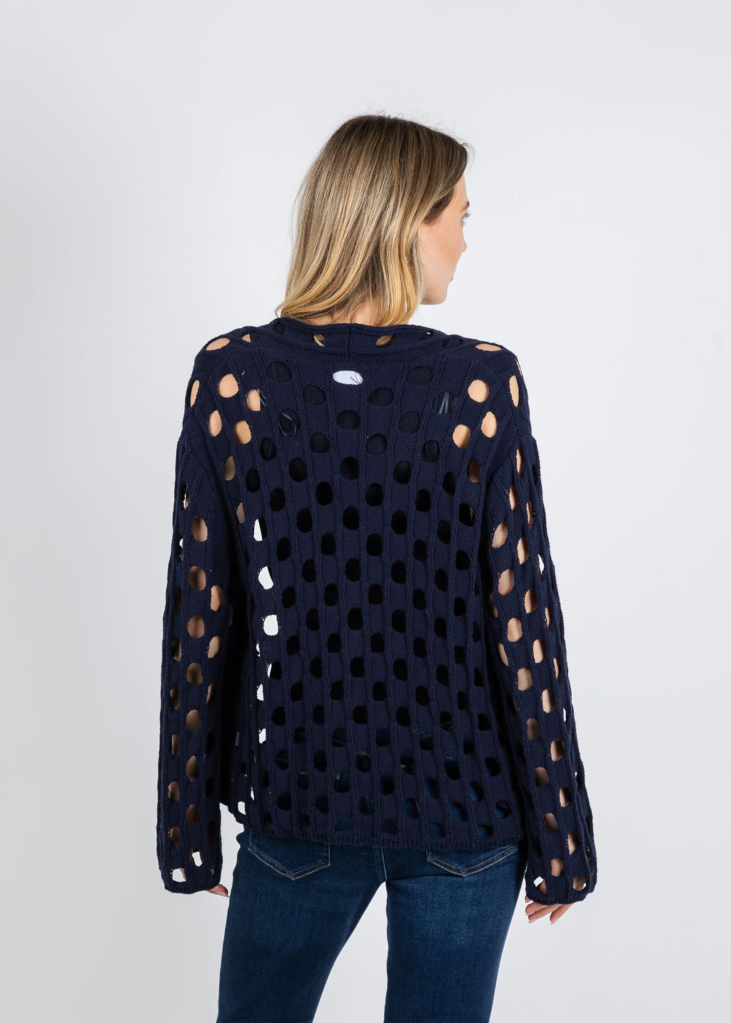 Olivia by Habitat Open Weave Layering Cardigan in Navy available at Barbara Katz