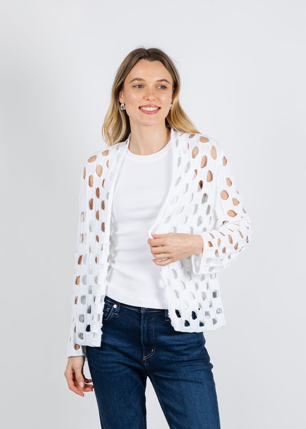 Olivia by Habitat Open Weave Layering Cardigan in White available at Barbara Katz